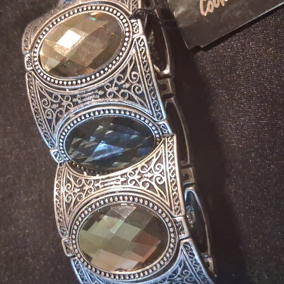 Cookie Lee Intricate Silver Bracelet with Dark Gems - Picture 1 of 7